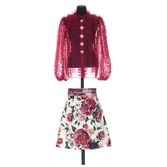 Sheer Fuchsia Ruffle Top Size Small - Picture 3 of 8